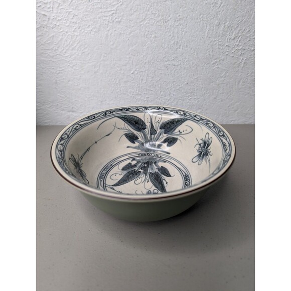 VTG Vietnam Bat‎ Trang Dragonflies Pottery Bowl 6 3/4"x 2 3/4" Hand Painted - Picture 1 of 6